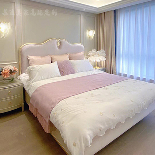 美式轻奢网红双人床欧式公主，床主卧奶油风实木床，法式现代布艺床