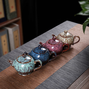 窑变陶瓷茶壶大容量单壶中式大号，茶壶复古泡茶器家用办公功夫茶具
