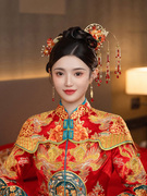 新中式发饰简约古典盘发民族风晨袍旗袍红色，古风发簪发梳头饰套装