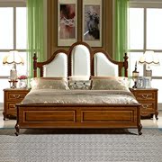 欧美式实木床真皮拉扣软包床婚床，1.5米1.8米双人床气动高箱储物床