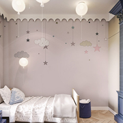 云朵女孩卧室墙纸粉色星星壁布儿童房卡通墙布公主房壁画背景墙
