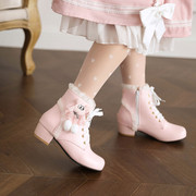 女童短靴2022秋季儿童马丁靴女孩小高跟冬季加绒公主JK靴子