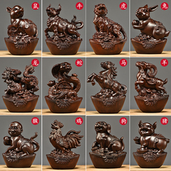 黑檀木雕中式十二生肖动物整套