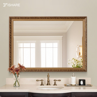 欧式浴室镜卫生间镜子壁挂实木雕花装饰镜卫浴镜梳妆镜台盆镜厕所