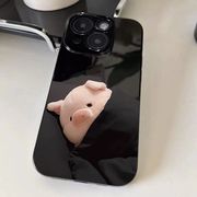 睡觉小猪适用苹果11手机壳iPhone4/5S亮面黑6/7/8plus直边xmax防摔保护xr个性12/13/14/15promax情侣款15plus