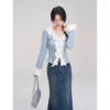 一颗小野莓针织开衫，女装早春季2024韩系蕾丝小衫打底长袖上衣