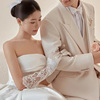 白色新娘婚纱手套结婚礼服气质，缎面蕾丝长款优雅韩版全指春秋冬季