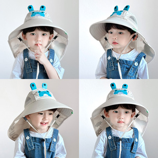 儿童帽子夏季大帽檐薄款宝宝，披肩帽防紫外线遮阳护颈男女童防晒帽