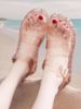 透明水晶凉鞋女夏平底韩版学生露趾果冻，沙滩鞋防滑复古塑胶防水鞋