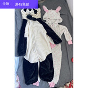 外贸原单春秋宝宝兔子熊猫动物长袖珊瑚绒爬服儿童大码哈衣连身衣