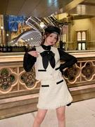 韩国ulzzang早春法式气质时尚，圆领衬衫格子，马甲+半身裙套装女