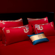 中式刺绣结婚床上四件套红色喜被120支全棉被，q套婚庆床单床上用品