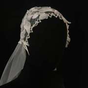 复古新娘串珠蕾丝包头头纱水晶纱长款婚纱摄影凹造型道具