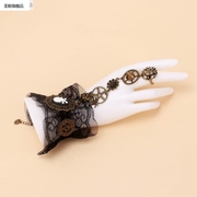 小众设计夸张朋克蕾丝手链戒指 女潮设计感复古骷髅金属手饰百搭