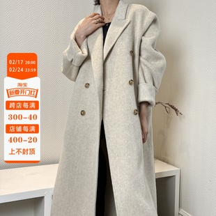 大连东越23秋冬韩版纯色，双面羊绒大衣女，中长款过膝羊毛呢外套