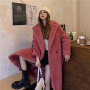 泰迪熊大衣女中长款长袖粉色冬季韩版羊羔绒加厚毛毛绒慵懒外套