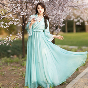 棉麻记早春国风连衣裙2022绿色，雪纺长裙气质仙女裙子