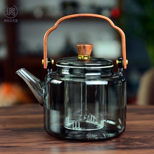 围炉煮茶壶透黑提梁壶玻璃，烧水泡煮一体茶壶电陶炉煮茶器炭火炉蒸