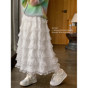 咸蛋虾米韩国春夏装，女童白色蕾丝蛋糕，纱纱裙子儿童仙女公主半身裙