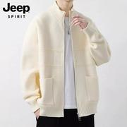 Jeep吉普开衫毛衣男士春季2024潮流高级双拉链立领针织外套男