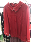 小夏品牌撤柜折扣妈妈装中年，红色翻领长袖，雪纺衬衫衬衣女