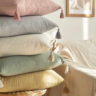 纯棉-客厅沙发靠枕北欧简约睡觉方形抱枕抱枕套纯色床头靠垫ins风