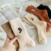 厚袜子女秋冬羊毛中筒袜ins潮保暖加厚加绒冬季外穿堆堆长袜冬天