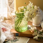 vintage欧美法式轻奢复古浮雕透明玻璃水培干鲜花束大口径花瓶