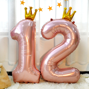 ins42寸大号粉色铝膜数字气球儿童1周岁生日派对装饰拍照道具