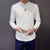 男士长袖衬衫韩版修身小领白色衬衣青年纯色休闲寸衫潮流帅气