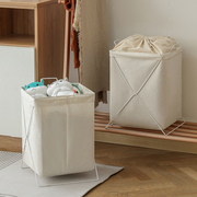 日式家用脏衣篮玩具篓布艺支架简约棉麻大容量束口杂物洗衣收纳筐