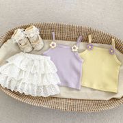 三小朵-岁女童吊带，套装夏季薄款女宝宝背心花边，蛋糕公主裙裤两件