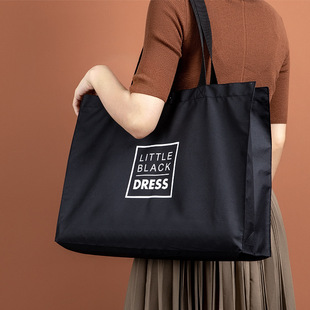 牛津布环保购物袋时尚采购外出黑色，大容量折叠便携帆布包手提袋子