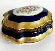 中古款法国利摩日瓷器手绘鎏金大号瓷盒，首饰盒收纳盒
