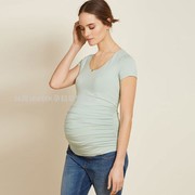 孕妇上衣夏装短袖t恤衫时尚v领性感孕妇，哺乳打底衫修身显瘦欧美