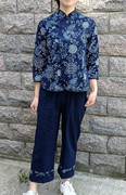 乌镇民族风女装 蓝印花布长袖衬衫斜襟中式上衣 演出服餐厅工作服