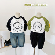 2024春季童装儿童韩版可爱卡通印花T恤女童字母打底黑色绿色