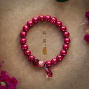 原创设计纯天然朱砂，手链高品质单圈佛珠手串，女款本命年红色饰品