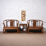 红木家具 鸡翅木圈椅三件套 仿古中式实木太师椅阳台休闲椅子禅椅