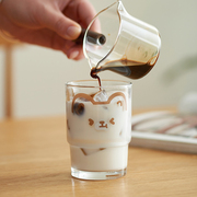 卡通熊透明(熊透明)玻璃，水杯ins风高颜值家用杯子拿铁咖啡豆浆杯自制奶茶