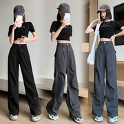 美式低腰工装长裤女2023夏季设计感小众宽松直筒阔腿休闲裤子