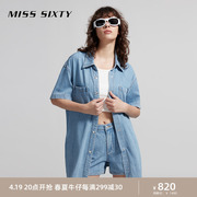misssixty2024夏季牛仔衬衫，女含天丝短袖复古浅蓝百搭休闲风