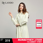 dtlando春秋连衣裙女条纹袖衬衫裙，直筒宽松绑带，收腰polo领长裙