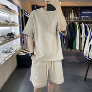 休闲运动套装男士夏季日系简约短袖，短裤搭配一套时尚情侣两件套潮