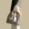 刺绣猫咪环保购物袋女士，大尺寸单肩包学生，作业手提包百搭背包