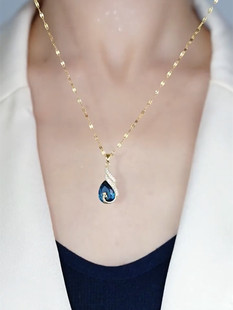 高级感蓝色孔雀水晶项链，女2022潮气质，时尚网红短款锁骨链颈链