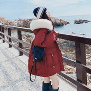 红色大毛领连帽棉服女小个子，冬季2023年中长款棉衣厚外套