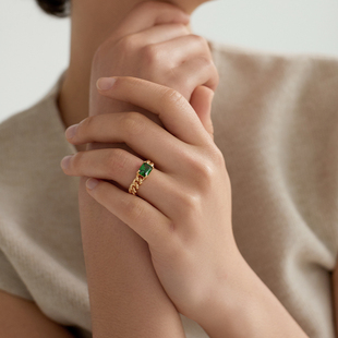 Au Revoir Les Filles 绿宝石戒指女小众设计链条复古金色食指环