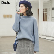 拉夏贝尔puella针织打底衫女早春季韩版简约实穿慵懒风半高领毛衣