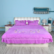 床上用品粉色珊瑚绒绿色，四件套法莱绒加厚床罩床裙蓝色法兰绒紫色